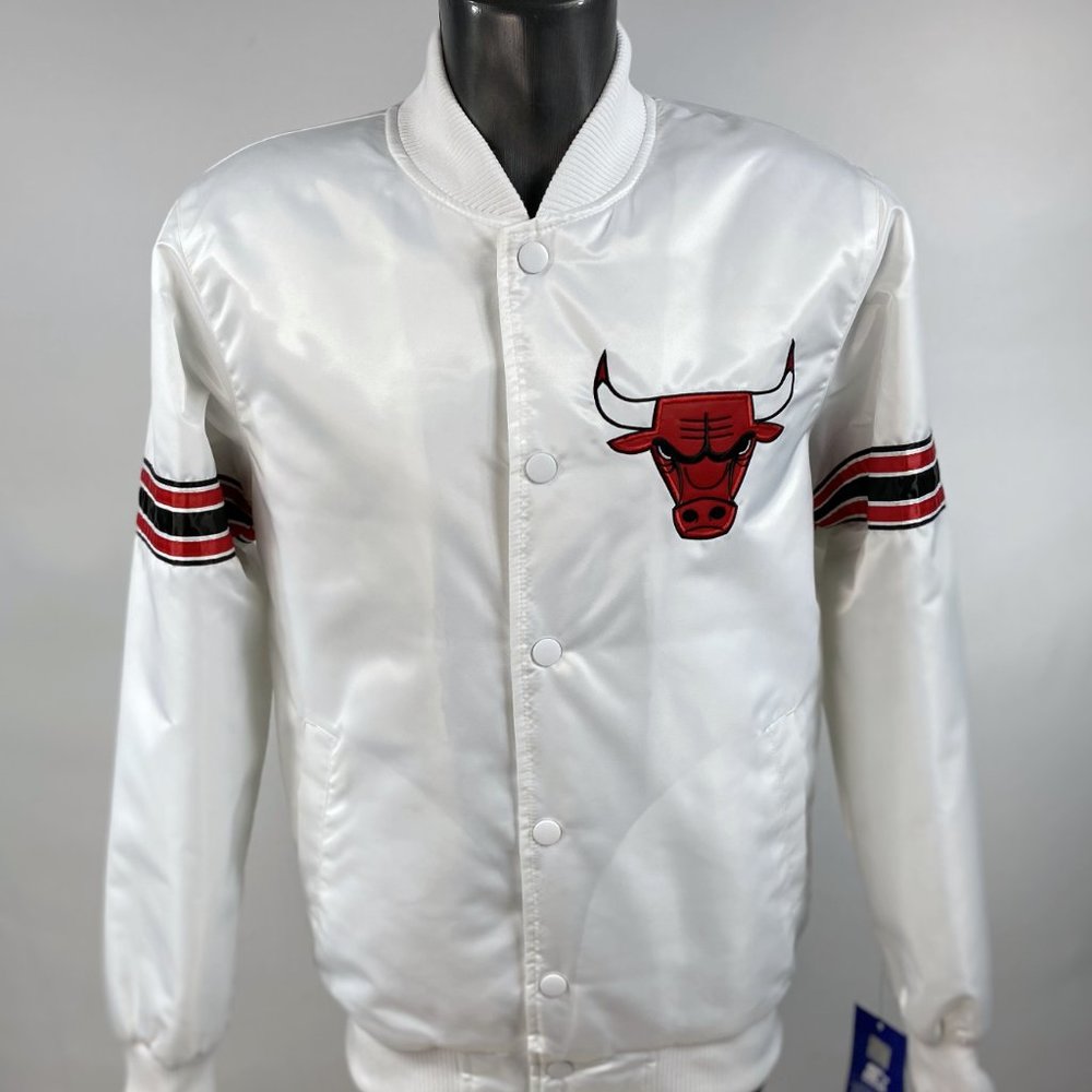 CHICAGO BULLS Starter Snap Down Jacket WHITE